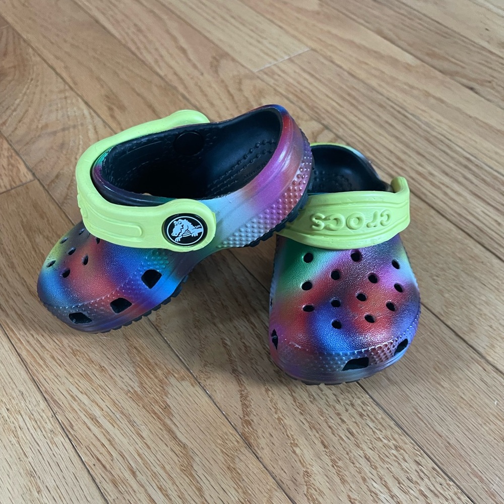 Tie dye baby crocs
